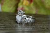 Claddagh Design Love Womens Irish Wedding Engagement Ring 14k White Gold Finish