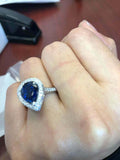 2ct Pear Cut Blue Sapphire Engagement Ring Halo 14k White Gold Over Round Accent