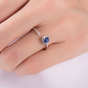 0.3ct Round Cut Blue Sapphire Engagement Ring 14k White Gold Finish Open Heart