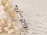 1ct Round Cut Pink Sapphire Full Eternity Stackable Band 14k White Gold Finish