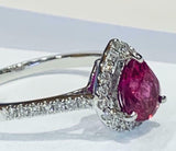 2.5ct Engagement Ring Pear Cut Pink Ruby Round Accent Halo 14k White Gold Finish