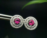 2.75ct Stud Earrings Round Cut Pink Ruby Diamond Dual Halo 14k White Gold Finish