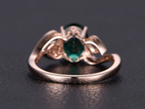 2ct Oval Cut Green Emerald Engagement Ring Diamond Leaf Design 14k RoseGold Over