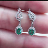 2.8ct Drop Earrings Oval Cut Green Emerald Dangle Leaf 14k White Gold Finish