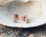 1ct Stud Earrings Round Cut Diamond Bezel Set Trilogy 14k Rose Gold Finish