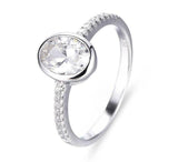 1.6ct Oval Cut Diamond Engagement Ring Accented Bezel Set 14k White Gold Finish