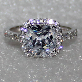 2.3Ct Cushion Cut Diamond Halo Engagement Ring 14K White Gold Over Round Accent