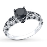 2ct Round Cut Black Diamond Milgrain Trendy Engagement Ring 14k White Gold Over