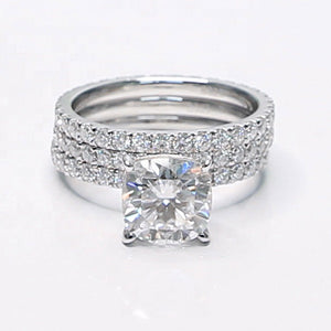 2ct Cushion Simulated Diamond Full Eternity Trio Ring Set 14k White Gold Plated