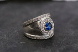 2ct Engagement Ring Round Cut Blue Sapphire Wide Halo 14k White Gold Finish