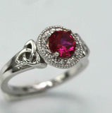 2.3ct Round Cut Pink Ruby Engagement Ring Halo Celtic Trinity 14k WhiteGold Over