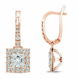 2Ct Princess Cut Diamond Stylish Dangle Drop Earrings Women 14K Rose Gold Finish