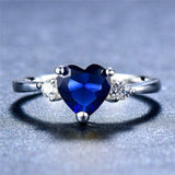 1ct Heart Cut Blue Sapphire Engagement Ring 14k WhiteGold Finish Trilogy Diamond