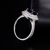 2ct Cushion Cut Blue Sapphire Double Halo Engagement Ring 14k White Gold Finish