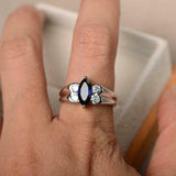 1ct Marquise Blue Sapphire Dual Shank Solitaire Accent Ring 14k White Gold Over