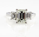 3Ct Emerald Cut Diamond Classic Trilogy Engagement Ring 18K White Gold Finish