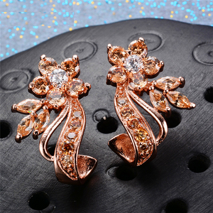 2ct Round Peach Morganite Unique Flower Design Drop Earrings 14k Rose Gold Over