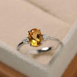 1ct Oval Yellow Citrine Engagement Ring Trilogy Minimalist 14k White Gold Finish