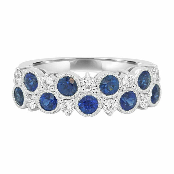 2ct Round Cut Blue Sapphire Cocktail Eternity Wedding Band 14k White Gold Finish