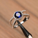 1.4ct Round Cut Blue Sapphire Split Shank Engagement Ring 14k White Gold Finish