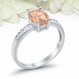 1.2ct Oval Cut Peach Morganite Diamond Accent Solitaire Ring 14k White Gold Over