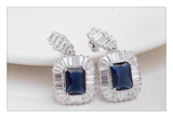 5Ct Radiant Cut Blue Sapphire Halo Cocktail Drop Earrings 14K White Gold Finish