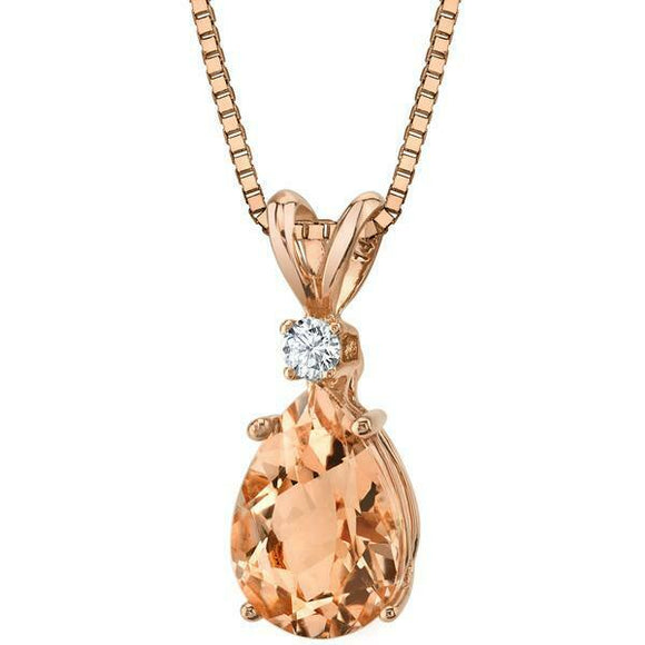 3Ct Pear Cut Peach Morganite Diamond Style Pendant 14K Rose Gold Finish NO CHAIN