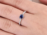 1.2ct Oval Cut Blue Sapphire Accents with Solitaire Ring 14k White Gold Finish