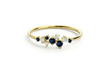 1ct Round Blue Sapphire Cluster Minimalist Engagement Ring 14k Yellow Gold Over