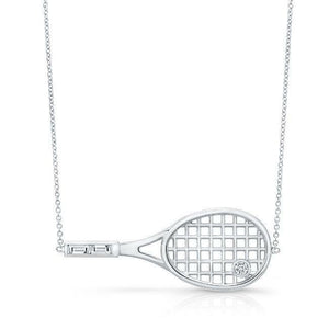 0.5Ct Round Baguette Cut Diamond Tennis Racket Pendant Chain 14K White Gold Over