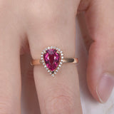 1.5ct Pear Cut Pink Ruby Halo Solitaire Engagement Ring 14k Rose Gold Finish