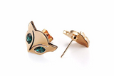 1Ct Marquise Cut Green Emerald Fox Eyes Stud Earrings Women 14K Rose Gold Finish