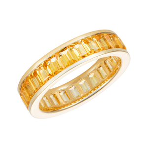 5.5Ct Emerald Cut Yellow Citrine Eternity Wedding Band 14K Yellow Gold Finish