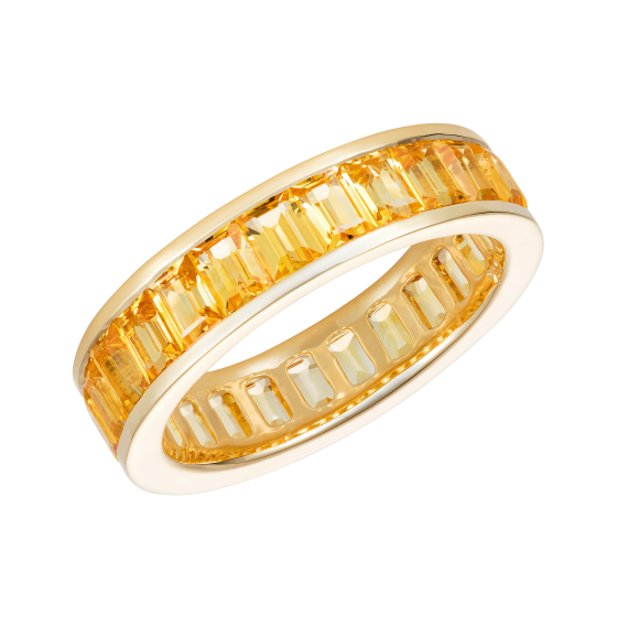 5.5Ct Emerald Cut Yellow Citrine Eternity Wedding Band 14K Yellow Gold Finish