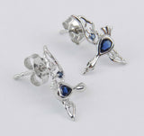 1.5ct Pear Cut Blue Sapphire Duck Geese Swan Stud Earrings 14k White Gold Finish