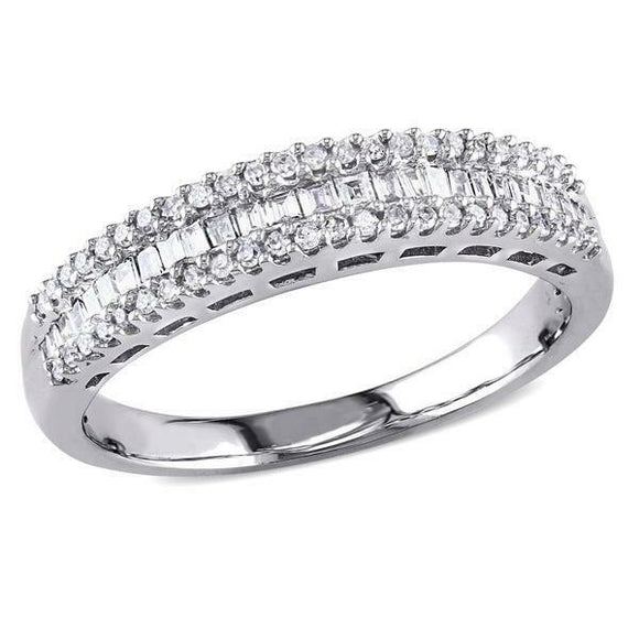 4Ct Baguette Cut Diamond Round Half Eternity Wedding Band 14K White Gold Finish