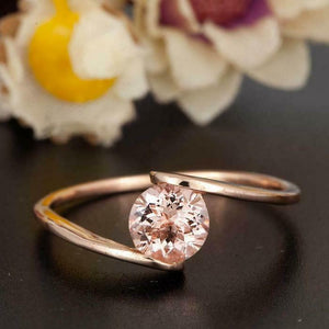 1.2ct Round Cut Peach Morganite Engagement Ring 14k RoseGold Finish Unique Women