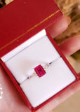 1.5ct Emerald Cut Pink Ruby Engagement Ring 14k WhiteGold Finish Trilogy Promise