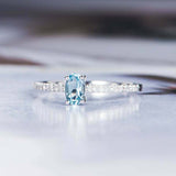 1.2ct Oval Cut Blue Aquamarine Accents with Solitaire Ring 14k White Gold Finish