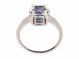 4Ct Emerald Cut Blue Sapphire Diamond Halo Engagement Ring 18K White Gold Finish