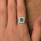 1.4ct Princess Green Emerald Halo Solitaire Engagement Ring 14k WhiteGold Finish