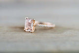 1.5ct Emerald Cut Peach Morganite Engagement Ring 14k Rose Gold Finish Solitaire