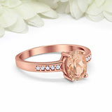 1.2ct Oval Cut Peach Morganite Diamond Accent Solitaire Ring 14k RoseGold Finish