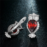 2Ct Pear Cut Red Garnet Lucky Owl Drop Earrings For Women 14K White Gold Finish