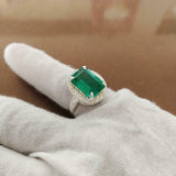 2.4ct Engagement Ring Green Emerald Cut Dotted Ball Halo 14k White Gold Finish