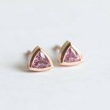 2ct Trillion Cut Pink Sapphire Bezel Solitaire Stud Earrings 14k RoseGold Finish