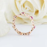 1ct Round Cut Pink Ruby Wedding Band Bezel Set Full Eternity 14k RoseGold Finish