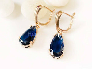 2ct Pear Simulated Sapphire Solitaire Drop Dangle Earring 14k Yellow Gold Plated