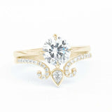 2.2ct Round Cut Diamond Engagement Ring Stylish Trio Set 14k Yellow Gold Finish