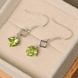 1ct Drop Earrings Round Cut Green Peridot Stylish Fish Hook 14k WhiteGold Finish